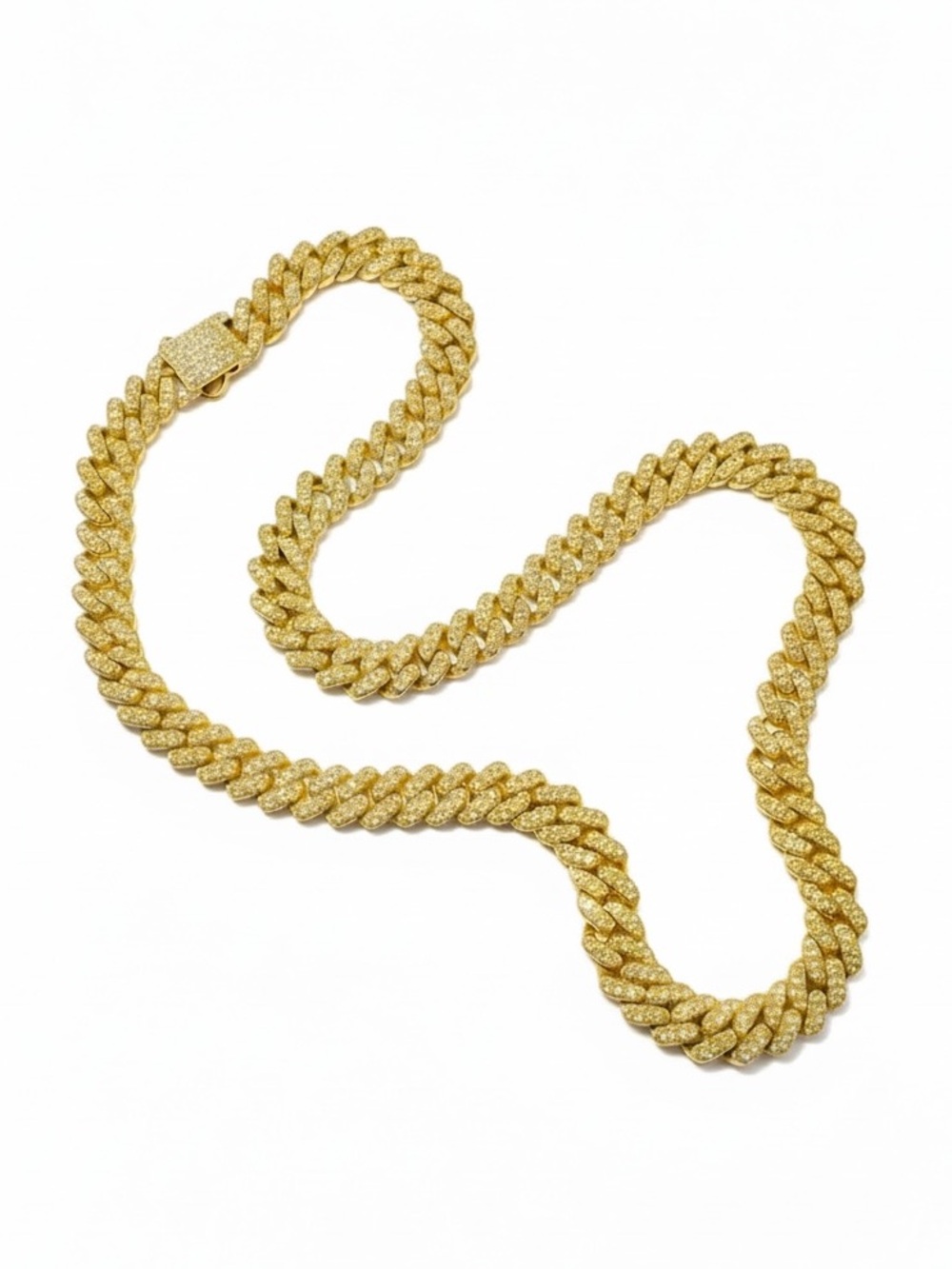 NWT Gold Iced-Out Cuban Link 21 Inch Chain Necklace